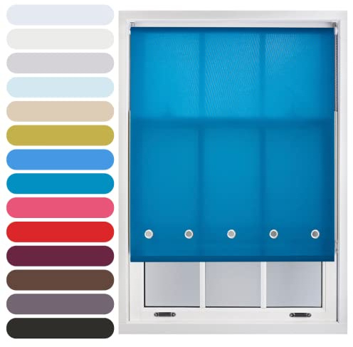 FURNISHED Daylight Roller Blind with Round Eyelets Trimmable, Teal, 45W x 210L cm