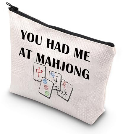 BDPWSS Lustige Mahjong Make-up-Tasche Mahjong Liebhaber Geschenk Mahjong Fliesen Tasche Mahjong Mädchen Kosmetiktasche Mahjong Brettspiel Aufbewahrungstasche Mah Jongg Spieler Geschenk, Hatte bei maj,