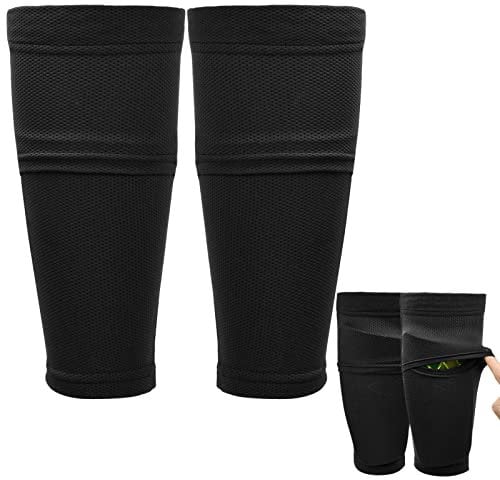 Xzeemo Schienbeinschoner Mit Anti-Rutsch-Streifen, Shin Guards Mit Optimierter Einstecktasche, Fußball Socken Set für Kinder, Jugend und Erwachsene