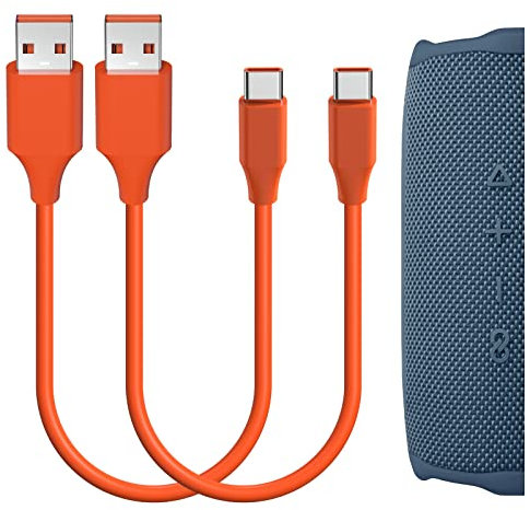 GEEKRIA USB Speakers Short Charger Cable Compatible with JBL Flip 7/6, CHARGE 6/5, GO 4/3, Clip 5/4, USB-C/Type-C Replacement Power Charging Cord (1ft/30cm 2-Pack)