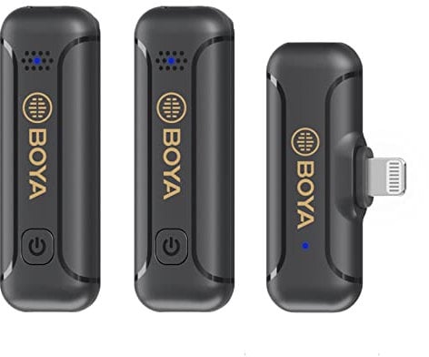 BOYA BY-WM3T2 Drahtloses Lavalier Mikrofon für iPhone iPad, 2.4GHz Plug Play Mini Ansteckmikrofon, Kondensatormikrofon für Interview Video Podcast Vlog YouTube Aufnahme (TX+TX+RX)
