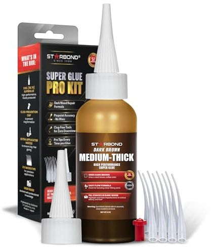 Starbond 2 oz. Dark Brown Medium-Thick CA Glue (Premium Cyanoacrylate Super Glue) Knot Filler 500 CPS Viscosity for Woodworking, Woodturning, Carpentry, Guitar, RC Hobby
