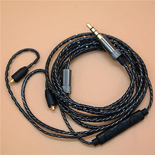 Cable de actualización de auriculares negro con micrófono volumen Contro para Shure se215/se425/se535