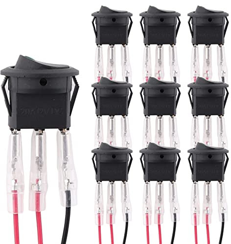 Kundorf 10pcs Kippschalter(mit Draht)) 12v 20A rund einrastbare 3 polig Schalter Wippschalter Schalter Truck Trailer Auto KFZ Button für Abschleppwagen PKW Truck Jeep mit 5 Farbe LED Dot Light
