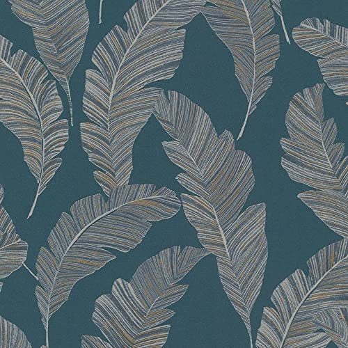 Grandeco Vertical Art Tempo Feather Blue Wallpaper A62203 - Blown Vinyl Leaf