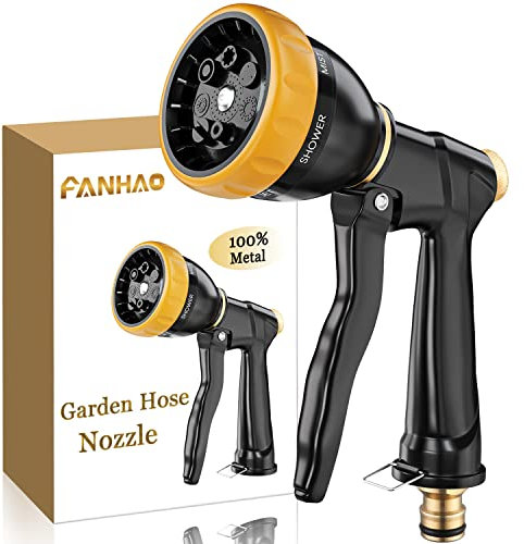 FANHAO Metallo Pistola da Giardino, 7 Spruzzi Diversi con Irrigazione Multifunzione Spruzzatore Manuale ad Alta Pressione per irrigazione Prato, Lavaggio Auto (Nero)