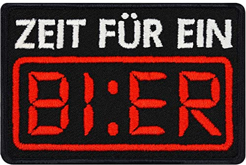 Lustiger Aufnäher Zeit für ein BIER Jeans Flicken zum annähen/aufbügeln | Aufbügler Biertrinker Patches für alle Stoffe | Bier Sticker Applikation fabric applique 75x75mm