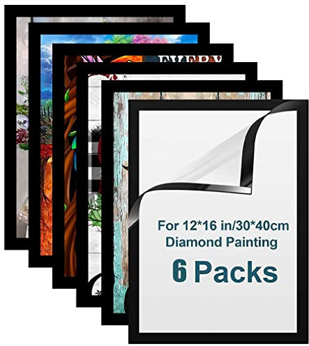 Clendo 6Pack Diamond Painting Rahmen, Magnetischer Diamond Painting Bilderrahmen 30 x 40 cm, Selbstklebender Magnetischer Bilderrahmen für Wanddekoration zu Hause (Black)