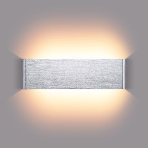 Glighone 16W LED Wandleuchte Innen Silber Wandlampe Innen Modern Up Down Licht Wandbeleuchtung Warmweiß Treppenhuas Beleuchtung für Wohnzimmer Schlafzimmer Flur Treppen usw, aus Aluminium