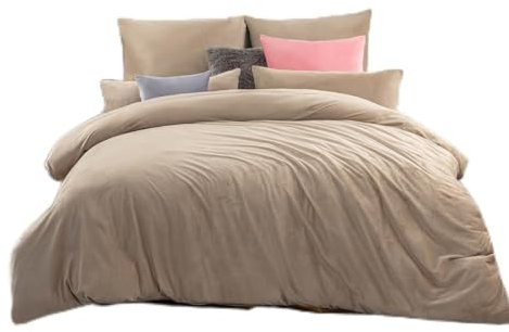 Soifox Winter Flanell bettwäsche 220x240 - Sandy Beige Flauschige und warme Cashmere Touch Bettbezug + Kissenbezug 2er Set 80x80 cm mit Reißverschluss