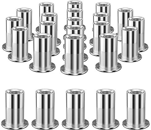 Mesybveo 100 Piezas M6 Tuerca Remachable, Remaches Roscados de Acero Inoxidable, Cabeza Plana Insertos Roscados, Robusto y Duradero, Kit de Tuercas de Remache Para Metale, Plástico, Acero, Aleacione