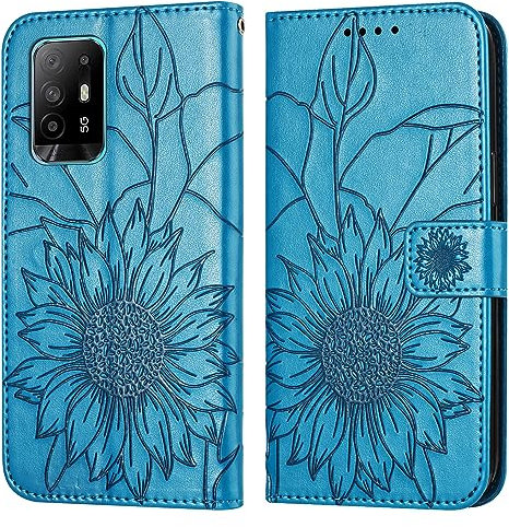 PNATEE Cover per Oppo A94 4G / 5G / A95 5G, Custodia in PU Pelle Portafoglio Magnetica Cover Libro con Slot per Schede Cover per Oppo A94 / A95 5G, Blu