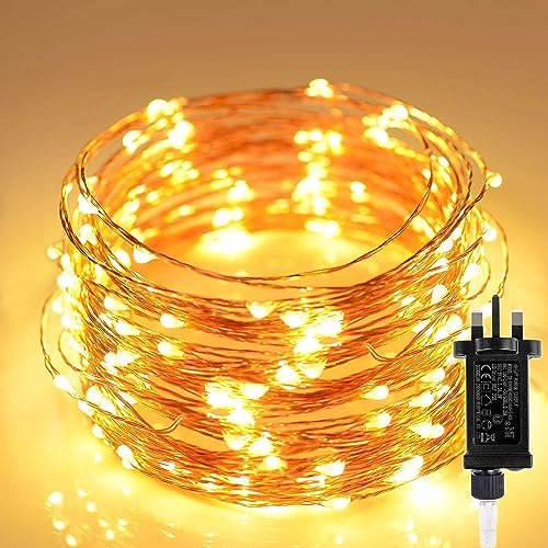 Christmas Tree Lights Indoor, 10M 33FT 100 LEDs Copper Wire Main Powered String Light Decorations 8 Modes Memory Function Outdoor Waterproof Starry Fairy Light for Garden,Xmas, Party,Tree, Warm White