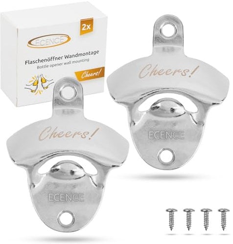 ECENCE 2x Flaschenöffner Wand, Bieröffner, Wandflaschenöffner, Flaschenverschlussöffner, Wand Halter Flaschen Öffner Bier-Verschluss