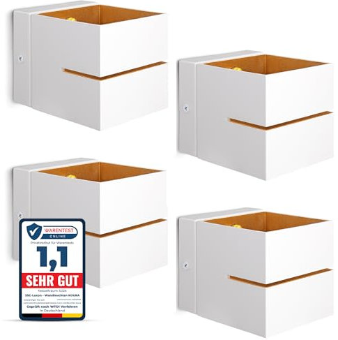 SSC-LUXon KOURA Wandlampe Innen 4 Stück weiß gold mit Lichtspalt - Retro Treppenleuchte Up & Down Effekt inkl. G9 LED warmweiß