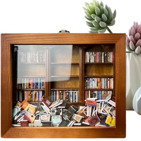 Anxietys Bookshelf Shake Away Your Anxietys, Stress Reliever, Handmade Wooden Bookshelf Diorama, Miniature Book Match Boxes Display Case Gabinet, Nique and Creative Birthday Gifts
