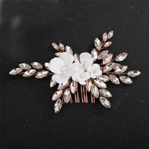 Damen-Haarschmuck mit Strasssteinen, Brautschmuck, Haarkamm, Party-Kopfschmuck, Braut-Kopfschmuck, Roségold