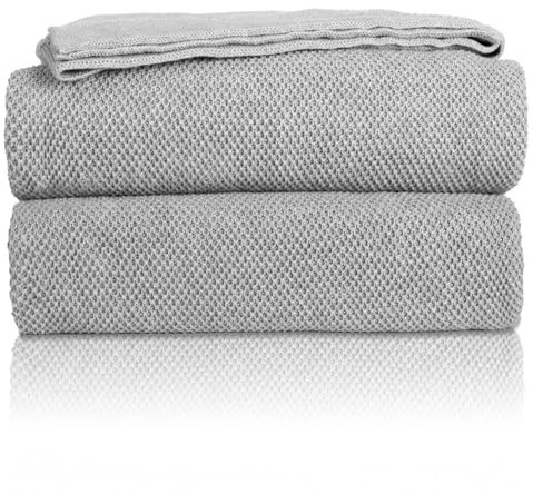 MH MYLUNE HOME Baumwolldecke Strickdecke Öko-Tex 150x200cm Kuscheldecke 100% Baumwolle Sofadecke Wohndecke Gehäkelte Decke Cotton Knitted Blanket-Grau 150 x 200 cm