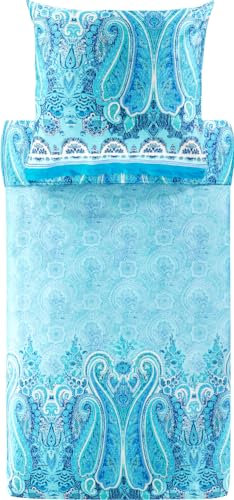 Bassetti MERGELLINA Bettwäsche + 2 Kissenhüllen aus 100% Baumwollsatin in der Farbe Ocean Blue B1, Maße: 200x200 cm - 9327421