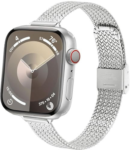 DEALELE Cinturino di ricambio compatibile con Apple Watch da 42 mm, 41 mm, 40 mm, 38 mm, sottile, in acciaio inossidabile, maglia metallica, per iWatch 10/9/8/7/6/5/4/3/SE, unisex, argento