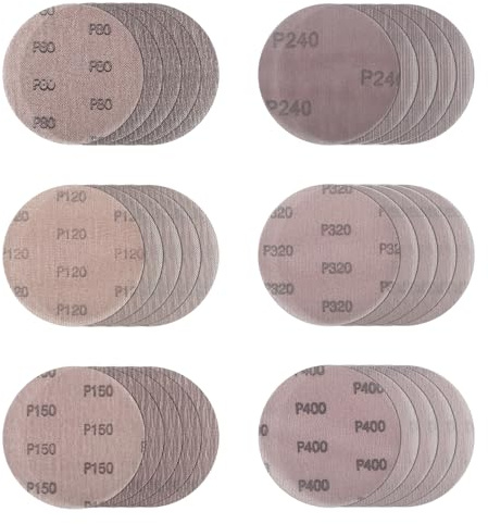 Ø 125 mm Lot de 30 disques abrasifs en maille Sans poussière Pour le ponçage de surfaces dures, bois, vernis, métal (80/120/150/240/320/400#)