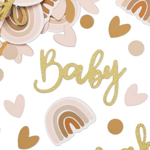BETESSIN Babyparty Deko - 60 Stück Konfetti Mit 4 Mustern - Baby und Boho-Regenbogen Streudeko - Tischdekoration für Baby Shower, Gender Reveal Party uvm.