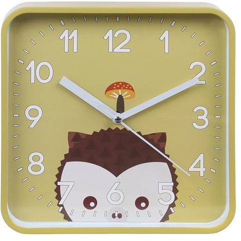 sarcia.eu Igel Wanduhr analog, quadratische Uhr für Kinder 20,2x20,2 cm