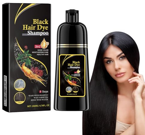 Dyceittdia Haarfärbeshampoo, 200ml Shampoo für gefärbtes Haar, Glättendes Shampoo, Hair Dye Shampoo 3-in-1, Reinigendes & reparierendes Shampoo, Schwarz, hair2