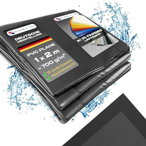 Abdeckplane Wasserdicht 1x2m I Ohne Ösen I Anthrazit - Matt I Abdeckung für Gartenmöbel, Sandkasten, Pool und Boot I PVC LKW Plane Meterware I Gewebeplane I Tarp I mit Randverstärkung