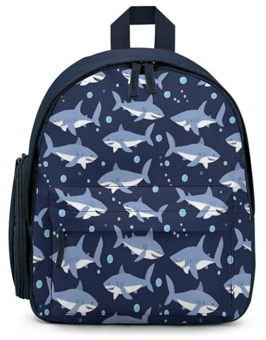 Treer Wasserdicht Rucksack Kinder, Schulrucksack für Kinder Nylon Cartoon-Hai-Druck Kinderrucksack Mädchen Jungen Kindergartenrucksack Schulranzen für 3-10 Jahre (Haie 3,32x24x15cm)