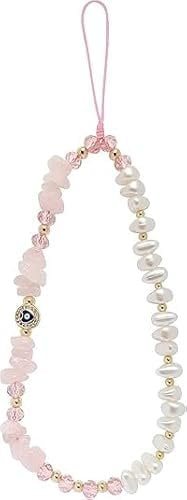 Healing Crystal Phone Charm, Amethyst Rose Quartz Aventurine Natural Stone Phone Strap, Evil Eye Phone Keychain Chain Accessories Charm (Rose Quartz)