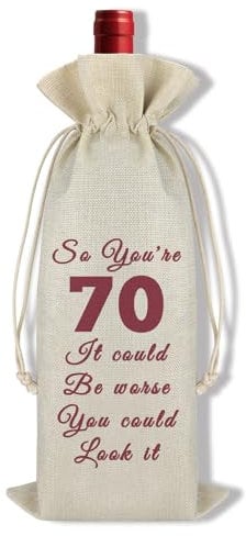 Funny 70th Birthday Gift idea 70th Birthday Wine Bottle Gift Bag for Women Men Turning 70 Years Old Bday Gifts for Mum Dad Friend Sister Brother Husband Wife 70th Bday Decorations