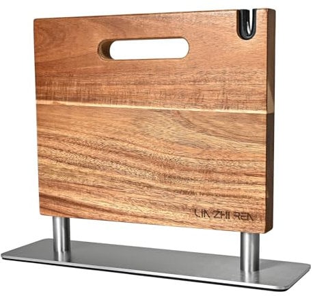 LIN ZHI REN Magnetic Knife Holder Block, Double-Sided Powerful Magnetic Knife Holder Suitable for Kitchens, Solving Utensil Display Issues (430 Stainless Steel + Acacia Wood)