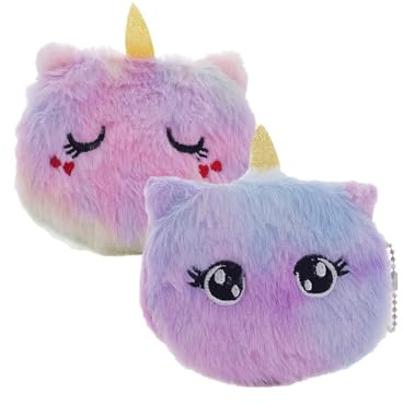 Plüsch Münzbörse,2 Stück Plüsch Geldbörse Cartoon Kleine Geldbeutel mit Reißverschluss für Mädchen,Süße Mini Schlüsselanhänger Geldbörse für Kinder