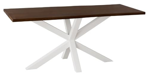 Liadomo Esstisch 120x80 Isa Nuss, Baumkantentisch, Akazie Massivholz Tisch, 26mm Tischplatte Lackiert, Robust & Pflegeleicht, Unikat, Spider-Gestell Metall weiß