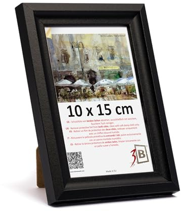 3-B Bilderrahmen MORI - Schwarz - 10x15 cm - Holzrahmen, Fotorahmen, Portraitrahmen mit Acrylglas