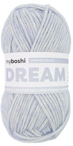 myboshi Dream, luftig leichtes Garn mit Baby-Alpaka zum Häkeln und Stricken, 76% Baumwolle, 22% Baby Alpaka, 2% Merino, 50g, Ll 95m Blau (Himmelblau), 1 Knäuel