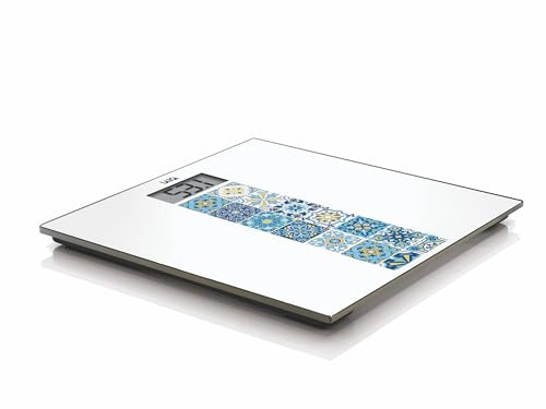 LAICA PS1082B Bilancia Pesapersone Mediterranean Breeze, Blu | Display LCD, vetro temperato, design italiano ispirato alle maioliche, alimentazione a batterie, portata massima 180kg