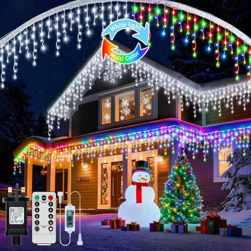 RJEDL 25+5M 800 LED Erneuerbar Eisregen Lichterkette, 3 In 1 Weihnachtslichterkette mit 8 Modi, Timer, Memory-Funktion Weihnachtsbeleuchtung Lichtervorhang， für Innen Außen Weihnachten Balkon Deko