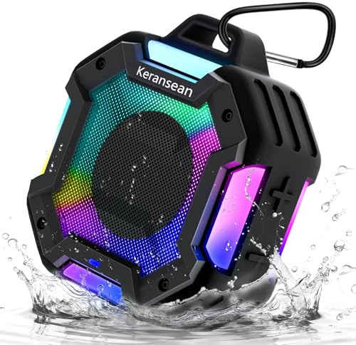 Shower Speaker Bluetooth 5.4, IPX7 Waterproof Portable Bluetooth Speaker | LED Lights, 24H Playtime, Wireless,TWS Pairing for Dual Stereo Sound, Detachable carabiner for Outdoor Pool Beach Gift