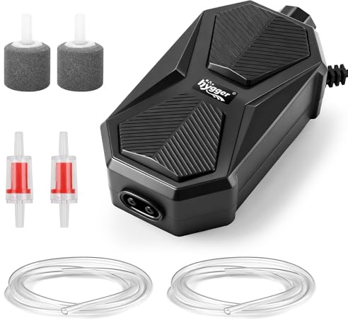 hygger Mini Aquarium Oxygen Air Pump, 4W Adjustable Fish Tank Air Pump Silent, 18GPH Small Air Pump for Fish Tank Dual Outlets with Accessories Suitable for Fish Tanks up to 140L