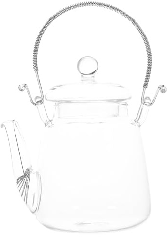 BIUDECO Stainless Steel Handle Glass Tea Kettle Portable Transparent Teapot with Comfortable Heat-Resistant Handle for Induction Cooker Heating Tea and Mulled Wine