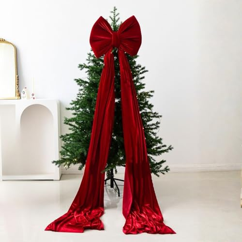 Große Schleifen Weihnachtsbaum, Rote Schleifen Weihnachtsbaum Deko, Weihnachtsschleifen Samt, Weihnachtsdeko Schleifen für Weihnachtsbaumschmuck Weihnachtskranz Fenster Haustür Deko (Rot, 200 CM)