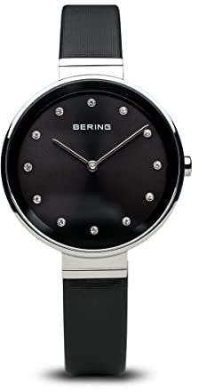 BERING Damen Uhr Quarz Movement - Classic Collection mit Satin und Saphirglas 12034-XXX Armbandsuhren - 3 ATM, Schwarz/Silber