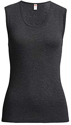 con-ta Conta Thermo Achselhemd, Trägertop mit natürlicher Baumwolle, wärmende Unterwäsche für Damen, Rundhalsausschnitt, Damenbekleidung, in Farbe Schwarz Melange, Größen: 36-57
