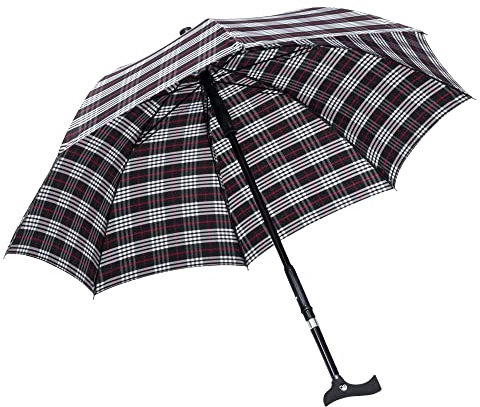 Ossenberg Stockschirm Twin mit Fritzgriff – Ø 105cm – 2 in 1 Gehstock & Regenschirm – Handstock, Gehhilfe, Gehstütze – höhenverstellbar - schwarz/blauem Karo Design