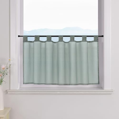 ESLIR Scheibengardine mit Schlaufen Gardinen Küche Bistrogardinen Transparent Stores Vorhänge Kurzgardine Voile Grau BxH 30x90cm 1 Stück