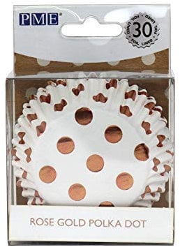 PME BC835 Rose Gold Polka Dot Cupcake Cases, Foil Lined - Pack of 30, Pink