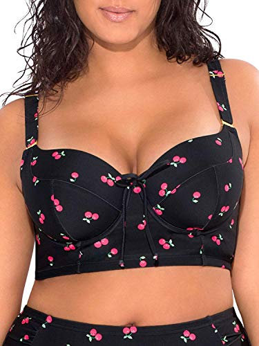 Smart & Sexy Women's Plus Size Long Lined Underwire Bikini Top, Sweet Cherry, 38DDD