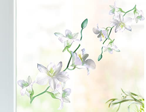 wolga-kreativ Fenstersticker Fensterbilder Selbsthaftend statisch Frühling Blumenzweig weiß Lilie Blumen Fenster Küche Küchenfenster wiederverwendbar Sichtschutz